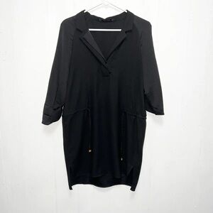 Amelia Black V-Neck Drawstring Waist Classic Shirt Dress Size M